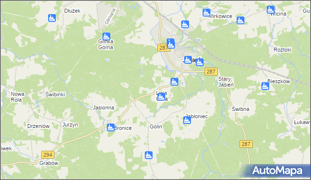 mapa Lisia Góra gmina Jasień, Lisia Góra gmina Jasień na mapie Targeo
