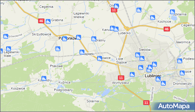 mapa Lisowice gmina Pawonków, Lisowice gmina Pawonków na mapie Targeo