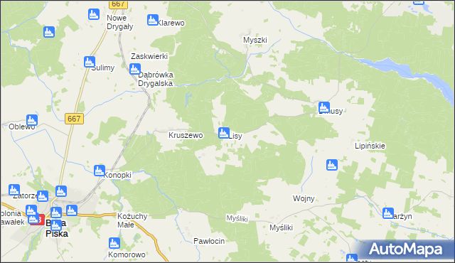 mapa Lisy gmina Biała Piska, Lisy gmina Biała Piska na mapie Targeo