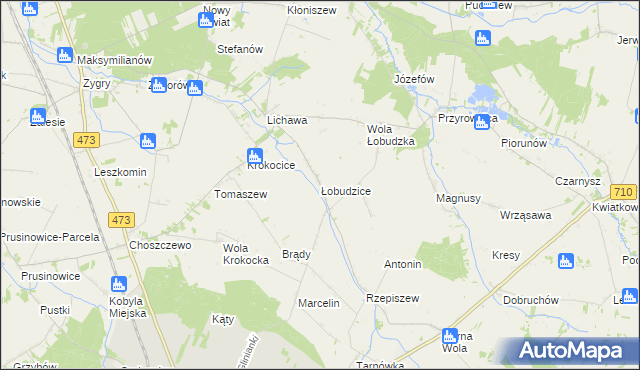 mapa Łobudzice gmina Szadek, Łobudzice gmina Szadek na mapie Targeo