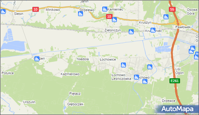 mapa Łochowice gmina Białe Błota, Łochowice gmina Białe Błota na mapie Targeo