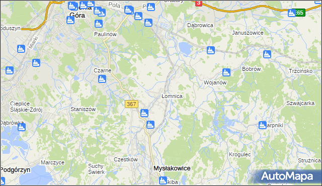 mapa Łomnica gmina Mysłakowice, Łomnica gmina Mysłakowice na mapie Targeo