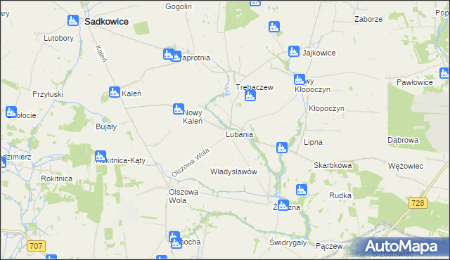 mapa Lubania gmina Sadkowice, Lubania gmina Sadkowice na mapie Targeo