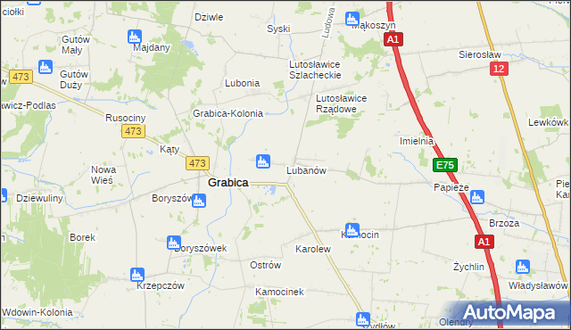 mapa Lubanów gmina Grabica, Lubanów gmina Grabica na mapie Targeo