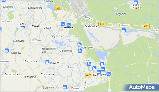 mapa Lubieszów gmina Bierawa, Lubieszów gmina Bierawa na mapie Targeo