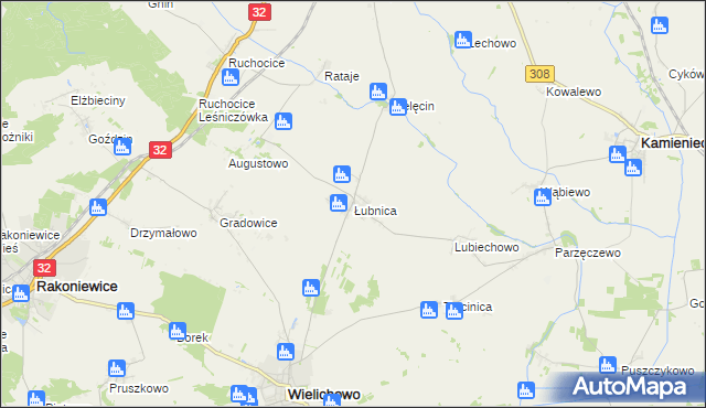 mapa Łubnica gmina Wielichowo, Łubnica gmina Wielichowo na mapie Targeo