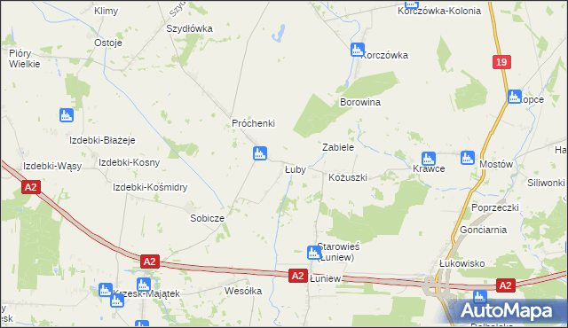 mapa Łuby gmina Międzyrzec Podlaski, Łuby gmina Międzyrzec Podlaski na mapie Targeo