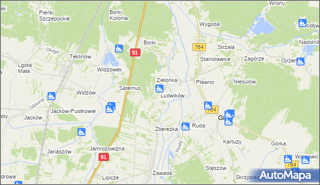 mapa Ludwików gmina Gidle, Ludwików gmina Gidle na mapie Targeo