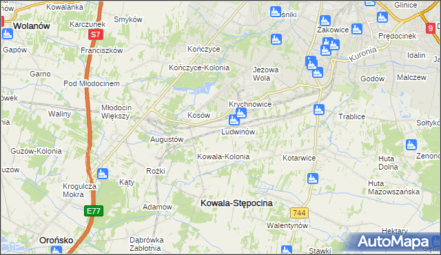 mapa Ludwinów gmina Kowala, Ludwinów gmina Kowala na mapie Targeo