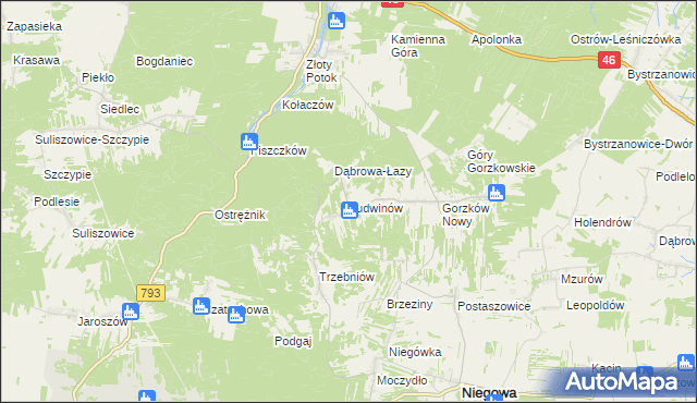 mapa Ludwinów gmina Niegowa, Ludwinów gmina Niegowa na mapie Targeo