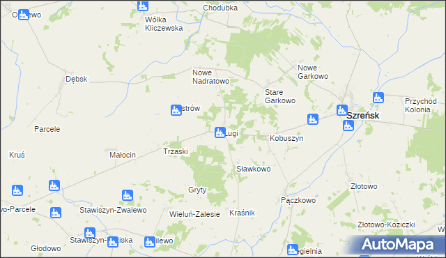 mapa Ługi gmina Szreńsk, Ługi gmina Szreńsk na mapie Targeo