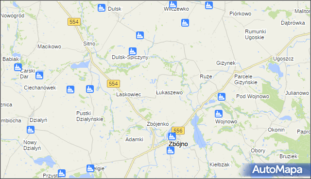 mapa Łukaszewo gmina Zbójno, Łukaszewo gmina Zbójno na mapie Targeo