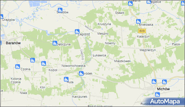 mapa Łukawica gmina Baranów, Łukawica gmina Baranów na mapie Targeo