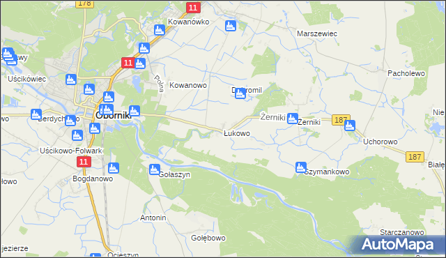 mapa Łukowo gmina Oborniki, Łukowo gmina Oborniki na mapie Targeo