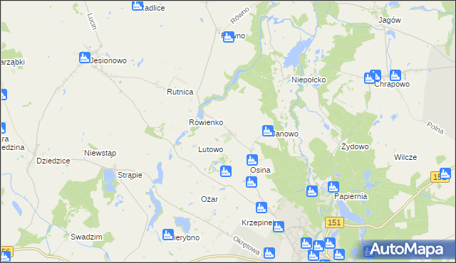 mapa Lutówko gmina Barlinek, Lutówko gmina Barlinek na mapie Targeo