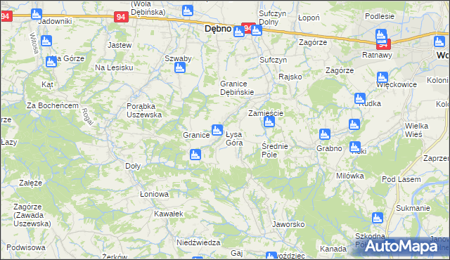 mapa Łysa Góra gmina Dębno, Łysa Góra gmina Dębno na mapie Targeo