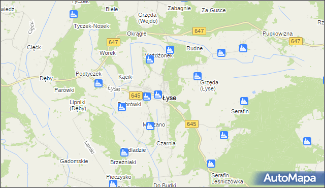 mapa Łyse powiat ostrołęcki, Łyse powiat ostrołęcki na mapie Targeo