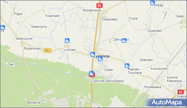 mapa Łysomice powiat toruński, Łysomice powiat toruński na mapie Targeo
