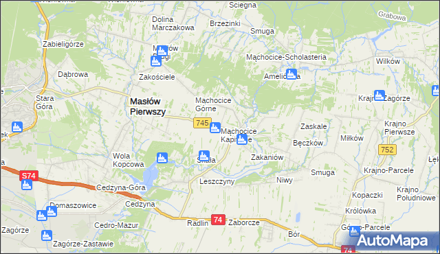 mapa Mąchocice Kapitulne, Mąchocice Kapitulne na mapie Targeo