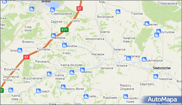 mapa Maciejów gmina Słaboszów, Maciejów gmina Słaboszów na mapie Targeo