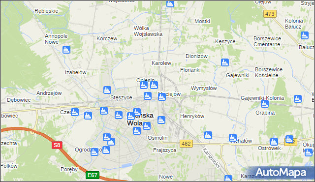 mapa Maciejów gmina Zduńska Wola, Maciejów gmina Zduńska Wola na mapie Targeo