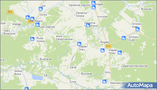 mapa Majdan Stary, Majdan Stary na mapie Targeo