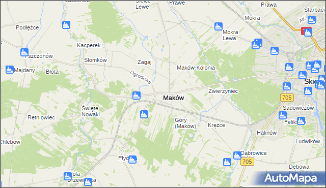 mapa Maków powiat skierniewicki, Maków powiat skierniewicki na mapie Targeo