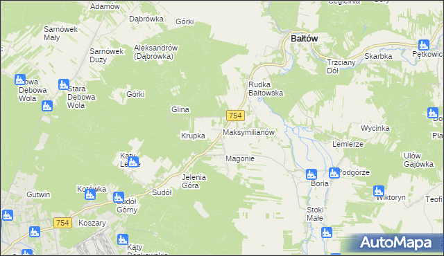 mapa Maksymilianów gmina Bałtów, Maksymilianów gmina Bałtów na mapie Targeo