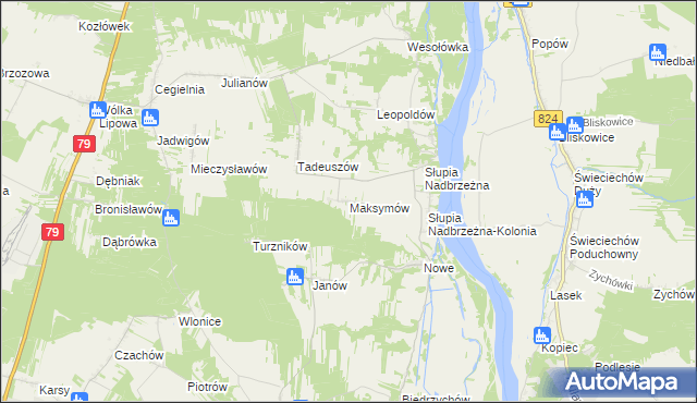 mapa Maksymów gmina Tarłów, Maksymów gmina Tarłów na mapie Targeo