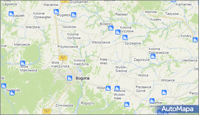 mapa Mała Wieś gmina Bogoria, Mała Wieś gmina Bogoria na mapie Targeo