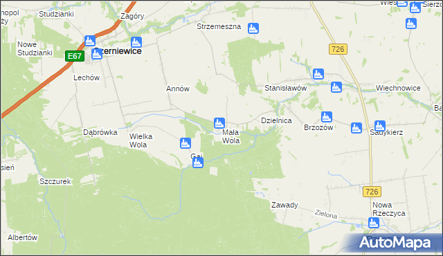 mapa Mała Wola gmina Czerniewice, Mała Wola gmina Czerniewice na mapie Targeo