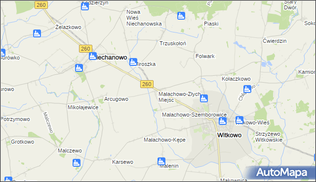 mapa Małachowo-Złych Miejsc, Małachowo-Złych Miejsc na mapie Targeo