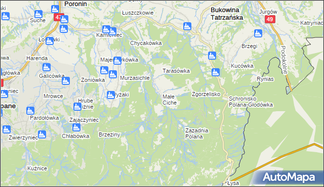 mapa Małe Ciche, Małe Ciche na mapie Targeo