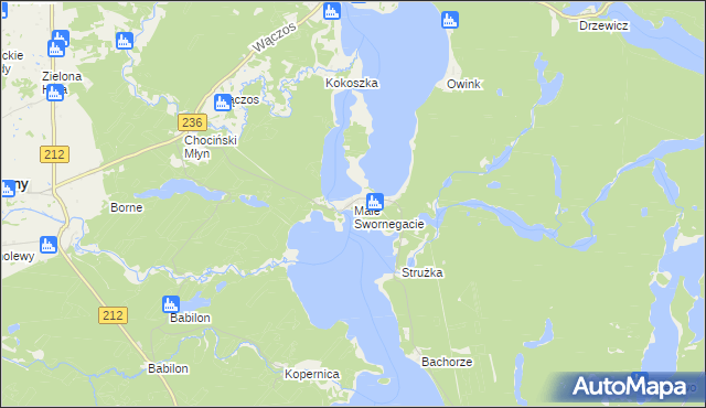 mapa Małe Swornegacie, Małe Swornegacie na mapie Targeo