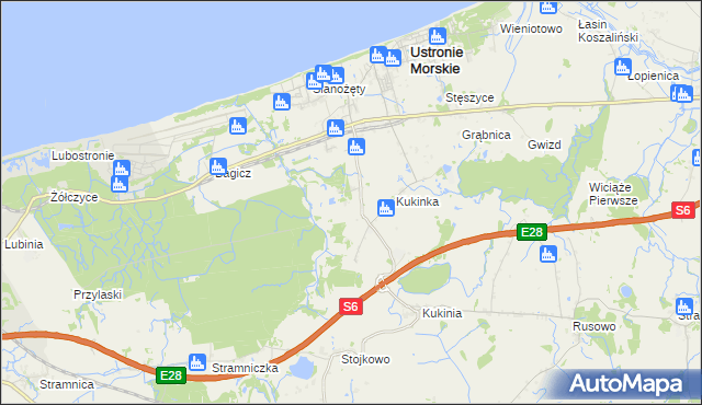 mapa Malechowo gmina Ustronie Morskie, Malechowo gmina Ustronie Morskie na mapie Targeo