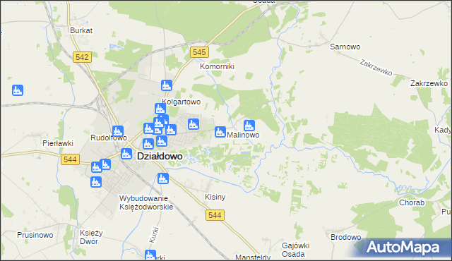 mapa Malinowo gmina Działdowo, Malinowo gmina Działdowo na mapie Targeo