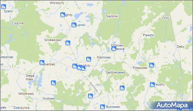 mapa Malinowo gmina Górowo Iławeckie, Malinowo gmina Górowo Iławeckie na mapie Targeo