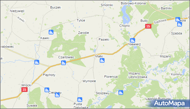 mapa Małki gmina Bobrowo, Małki gmina Bobrowo na mapie Targeo