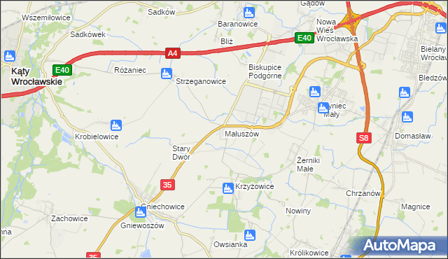 mapa Małuszów gmina Kobierzyce, Małuszów gmina Kobierzyce na mapie Targeo