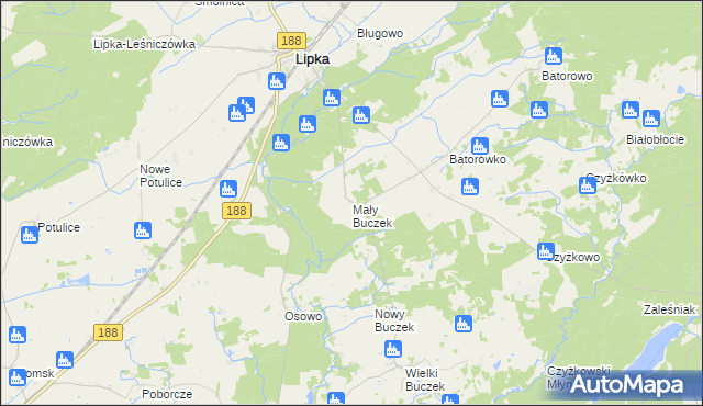mapa Mały Buczek gmina Lipka, Mały Buczek gmina Lipka na mapie Targeo