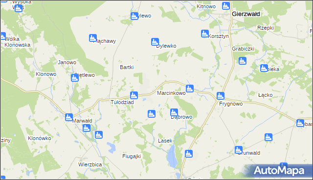 mapa Marcinkowo gmina Grunwald, Marcinkowo gmina Grunwald na mapie Targeo
