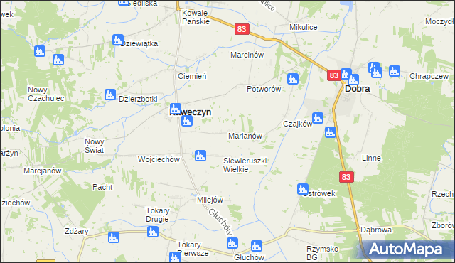 mapa Marianów gmina Kawęczyn, Marianów gmina Kawęczyn na mapie Targeo