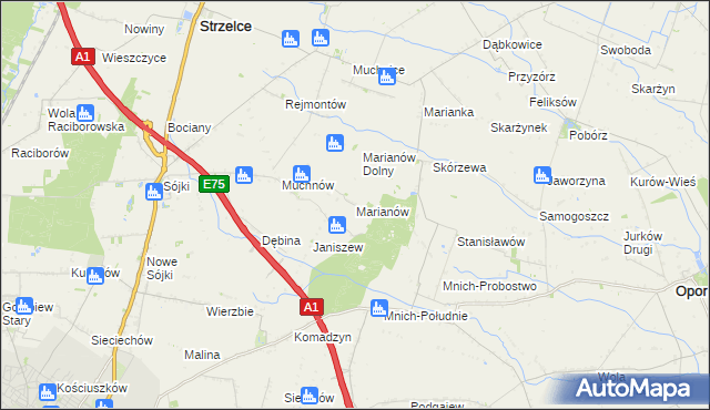 mapa Marianów gmina Strzelce, Marianów gmina Strzelce na mapie Targeo