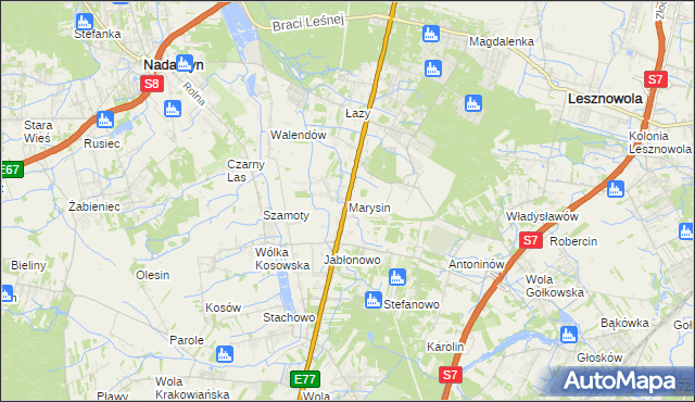 mapa Marysin gmina Lesznowola, Marysin gmina Lesznowola na mapie Targeo