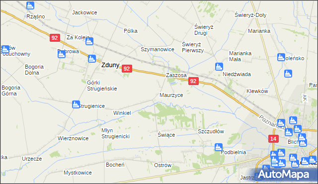 mapa Maurzyce, Maurzyce na mapie Targeo