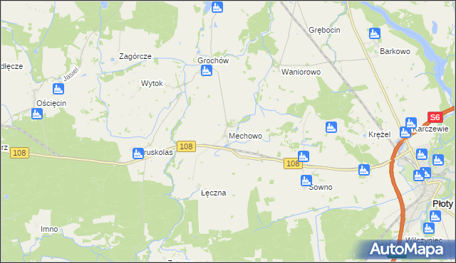 mapa Mechowo gmina Płoty, Mechowo gmina Płoty na mapie Targeo