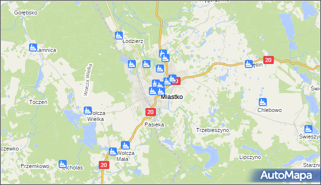 mapa Miastko powiat bytowski, Miastko powiat bytowski na mapie Targeo
