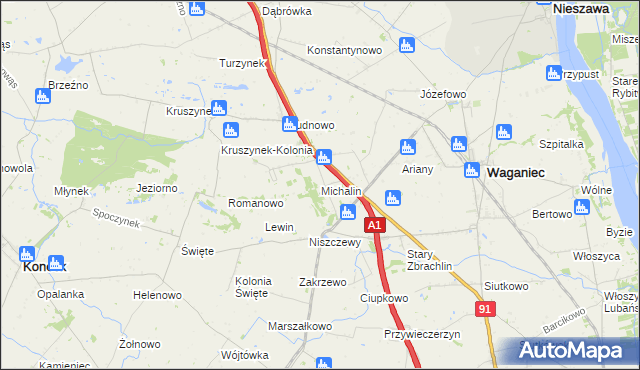 mapa Michalin gmina Waganiec, Michalin gmina Waganiec na mapie Targeo