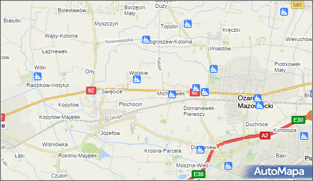 mapa Michałówek gmina Ożarów Mazowiecki, Michałówek gmina Ożarów Mazowiecki na mapie Targeo