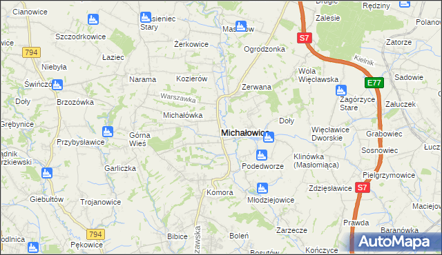 mapa Michałowice powiat krakowski, Michałowice powiat krakowski na mapie Targeo